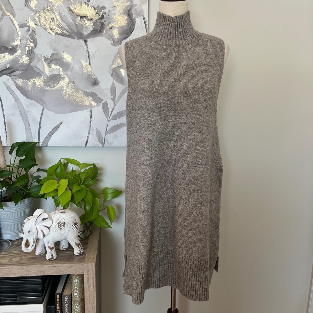 Womens Sweater Dress Large‎ Brown Sleeveless Turtleneck Midi Shift Minimalist
